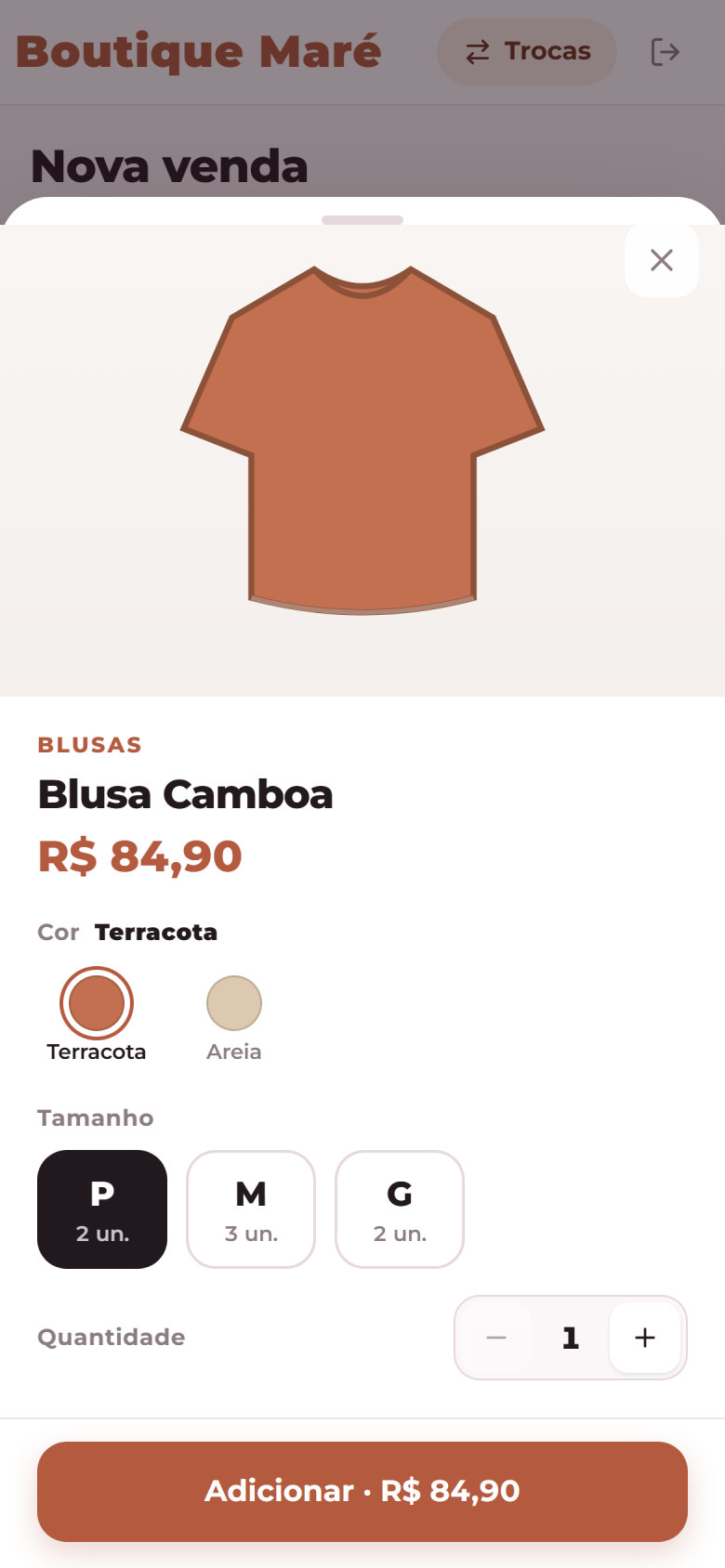 Tela de venda